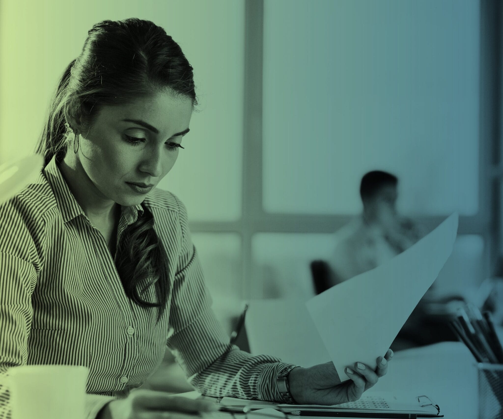 A person looking at papers.